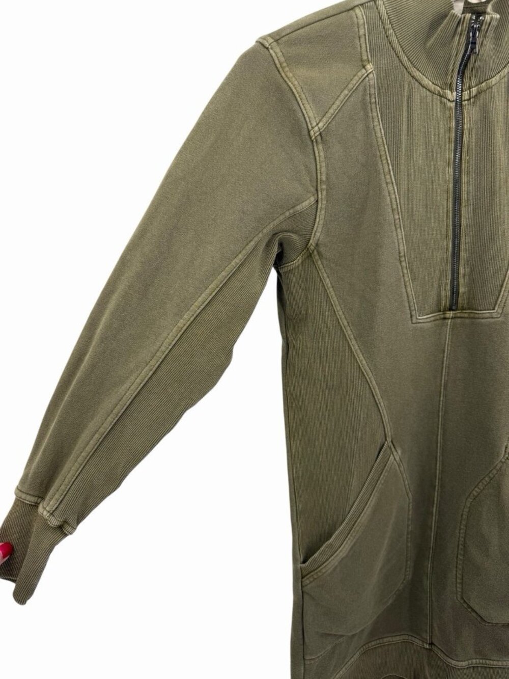 DAILY PRACTICE Women's Olive Green 1/4 Zip Sweatshirt Dress XXS - Picture 2 of 5